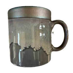 La Rochelle Coffee Mug Cup Taupe W/Pink&Green Iridescent‎  Fire Glazed Stoneware